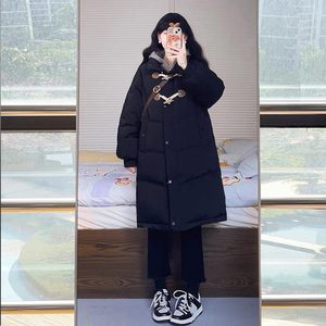 韩国黑色中长款羽绒棉服女2024年冬季新款外套小个子棉袄加厚棉衣