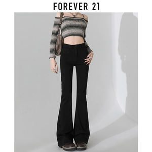 Forever 21黑色微喇牛仔裤女2024春款女装高腰显瘦弹力马蹄喇嘛裤