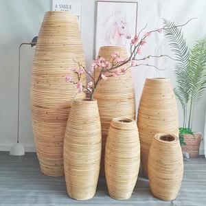 东南亚藤编落地花瓶摆件插干花高档编织花器客厅餐厅橱窗摆设防摔