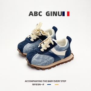 ABC GINU宝宝学步鞋子春季新款复古牛仔蓝儿童运动鞋女童防滑板鞋