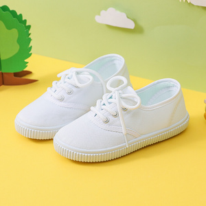 儿童鞋小白鞋男童学生帆布鞋平底低帮绑带幼儿园室内女童夏季新款