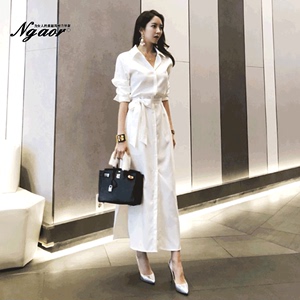 白色衬衫长裙子2019春装新款韩版性感修身包臀长袖衬衣连衣裙