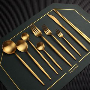 304不锈钢高档刀叉筷套装欧式西餐餐具家用牛排刀叉勺金色咖啡勺