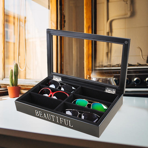 墨镜盒实木质眼镜收纳盒太阳镜眼镜盒多格展示盒透明天窗收藏盒子