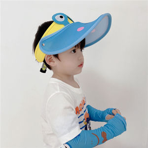 2-15岁儿童防紫外线空顶春夏薄款男女童帽子卡通凉帽宝宝遮阳帽蓝