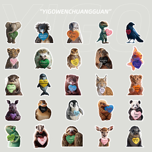 50张可爱的动物与自定义的爱的消息贴纸笔记本电脑装饰防水贴画