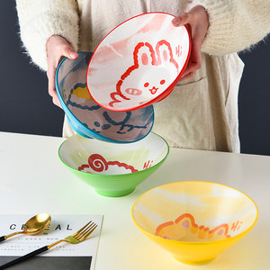日式汤面碗陶瓷斗笠大碗网红可爱卡通碗家用微波炉专用泡面碗餐具