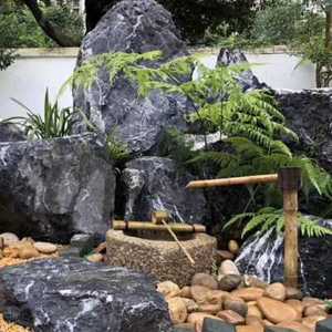 黑山石原石天然假山石头大型园林庭院鱼池造景日式枯山水风景观石