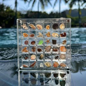 贝壳收纳盒亚克力正方形透明海边微石头标本展示收藏磁力收纳相框
