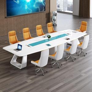 烤漆会议桌创意白色时尚办公室长桌简约现代接待桌洽谈桌桌椅组合