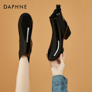 Daphne/达芙妮高跟短靴女款2023春秋季单靴加绒保暖棉靴真皮中筒