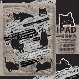 个性搞怪黑猫2023新款ipad10书本式10.9英寸适用平板保护壳2022防摔air5/4/3笔槽pro11蚕丝纹mini56套2019/18