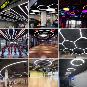led造型灯六边形y型圆形吊灯办公室健身房网咖创意异形工业风灯具