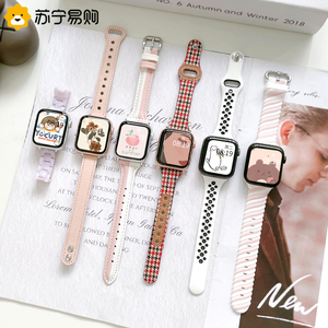 适用苹果Applewatch S9手表表带S8粉白色表带合集SE智能ultra2/S5/6/7女款iwatch7真皮41mm45秋冬硅胶树脂422
