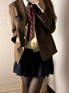 樱岛麻衣COS服学姐茶色西装外套女秋冬季JK制服纯欲辣妹黑丝套装