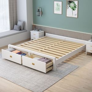 新款日式榻榻米床实木床家用省空间橡胶木可折叠炕抽屉气压双人床
