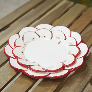 意大利欧式手绘陶瓷苹果盘甜品意面盘牛排西餐水果盘圆形大平盘子