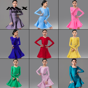 2024少儿新款拉丁舞服女童比赛演出服装跳舞蹈儿童长袖考级规定服