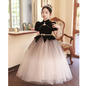 女童生日晚礼服公主裙2024新款黑色小众高端儿童主持人钢琴演出服