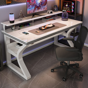 岩板电脑桌台式家用书桌轻奢卧室办公桌游戏桌高级感电竞桌椅套装