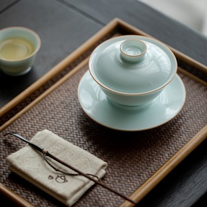 景德镇粉青釉陶瓷三才盖碗茶杯大号单个泡茶碗功夫茶具茶杯防烫