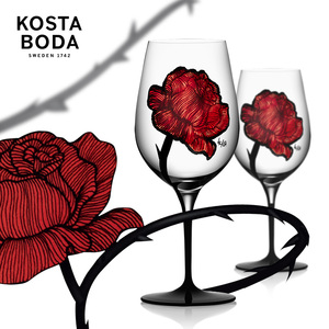 新款博物×KOSTA BODA水晶玻璃杯玫瑰花纹红酒杯高脚对杯礼盒结婚