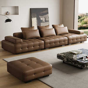劳伦斯沙发意式极简真皮沙客厅2024新款轻奢皮艺沙发直排沙发复古