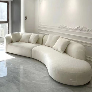 北欧简约设计师创意羊羔绒沙发意式侘寂风网红美容院工作室大沙发