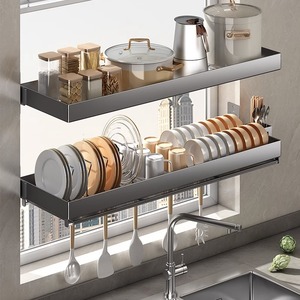 德国不锈钢厨房碗碟收纳架壁挂家用放碗水槽沥水碗架洗碗槽置物架
