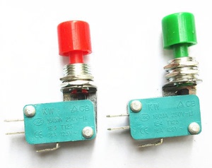 DS438-448红帽 /绿帽 自复位点动按钮微动开关开孔12mm 脚宽4.8