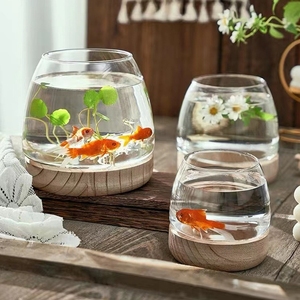 玻璃增氧生态小鱼架35cm圆柱斗鱼缸底座圆形鱼缸观赏鱼大型花瓶20
