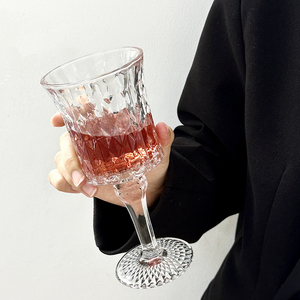 法式优雅ins透明高脚杯高颜值香槟杯红酒杯果汁杯欧式浮雕玻璃杯