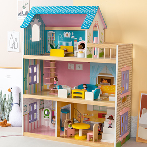 出口木质儿童玩具房子男女孩过家家娃娃屋豪华大别墅幼儿园娃娃家