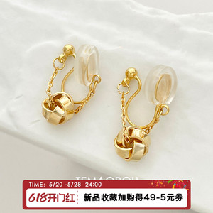 S925纯银简约气质金色结绳耳环小众设计感高级耳钉无耳洞耳夹女