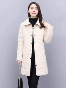 朗姿2023冬季新款轻薄菱形格羽绒服女小个子工装修身显瘦大码外套