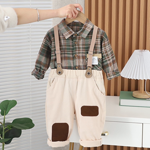 婴儿衣服春季男童洋气衬衫背带裤礼服两件套1一2周岁宝宝帅气春装