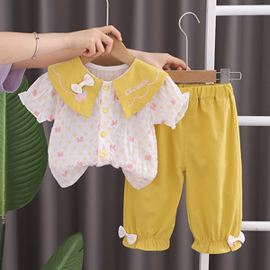 婴儿衣服夏季女童韩版休闲薄棉短袖两件套八九个月一周岁宝宝夏装