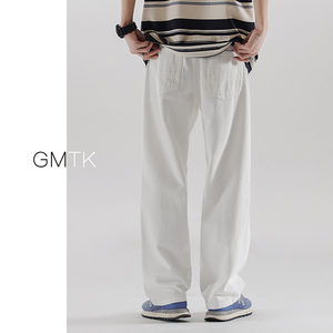 GMTK美式高街白色牛仔裤男直筒宽松2024新款大码垂感休闲阔腿长裤