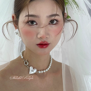 韩国个性珍珠爱心新娘结婚项链锁骨链颈链网红轻奢气质设计感女