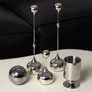 欧式金属水滴银色蜡烛台样板房家居客厅桌面餐厅轻奢软装饰品摆件
