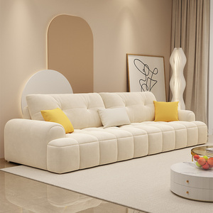 豆腐块奶油风直排布艺沙发小户型客厅现代简约北欧轻奢免洗猫爪布