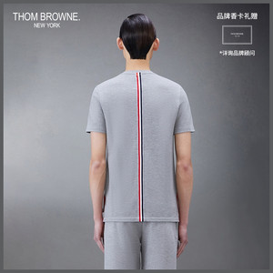 [经典款]THOM BROWNE 男士春夏经典条纹灰色珠地休闲圆领短袖T恤