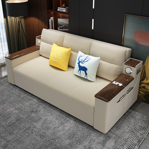 可折叠实木科技布沙发床两用储物客厅小户型双人推拉多功能经济型