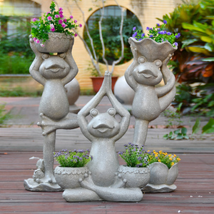 入户花园瑜伽青蛙花缸卡通创意动物花盆户外院子阳台布置庭院摆件