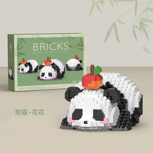 中国大熊猫花花萌兰小颗粒拼装积木玩具男女孩儿童益智拼图礼物