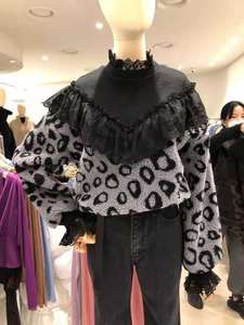 韩国东大门2020秋款女装甜美复古气质时尚绒绒拼接蕾丝边套头卫衣