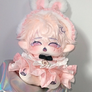 【预售】渁无属性20cm洗水兔毛粉色头发棉花娃娃可爱毛绒玩具礼物