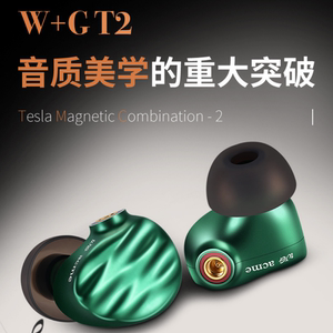 W+G T2高解析高保真HiFi发烧入耳式动圈耳机特斯拉双磁双腔可换线