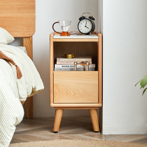 实木岩板床头柜现代简约卧室床边柜榉木床边小柜子储物柜小型超窄