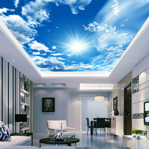 蓝天白云客厅天花板吊顶装饰壁纸地中海风格别墅卧室棚顶墙布壁画
